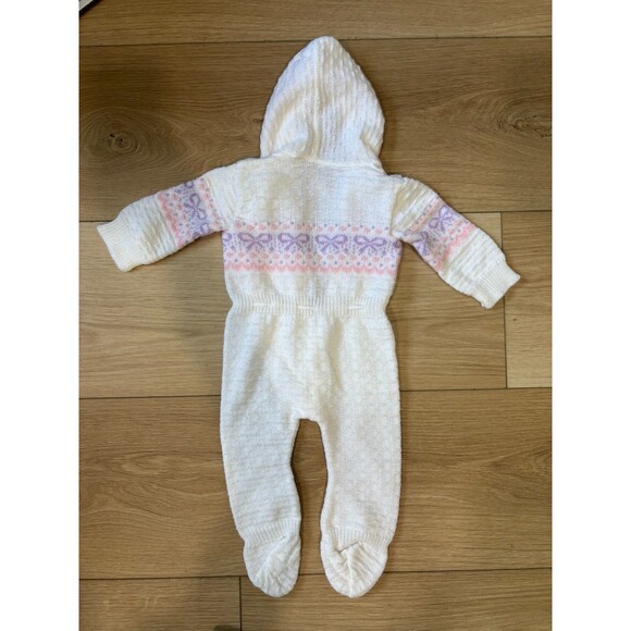 Vintage Handmade Knit Baby Coverall Footed Hooded Button Up Jumpsuit - Picture 7 of 7
